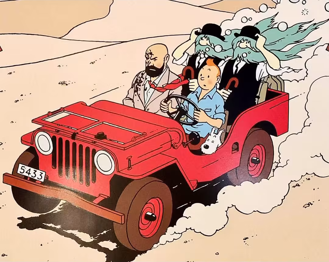 La mehari de la couverture de Tintin au pays de l’or noir